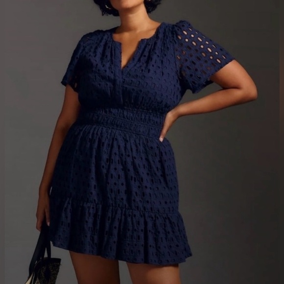 Anthropologie Dresses & Skirts - Anthropologie Somerset Navy Blue Eyelet Dress L
